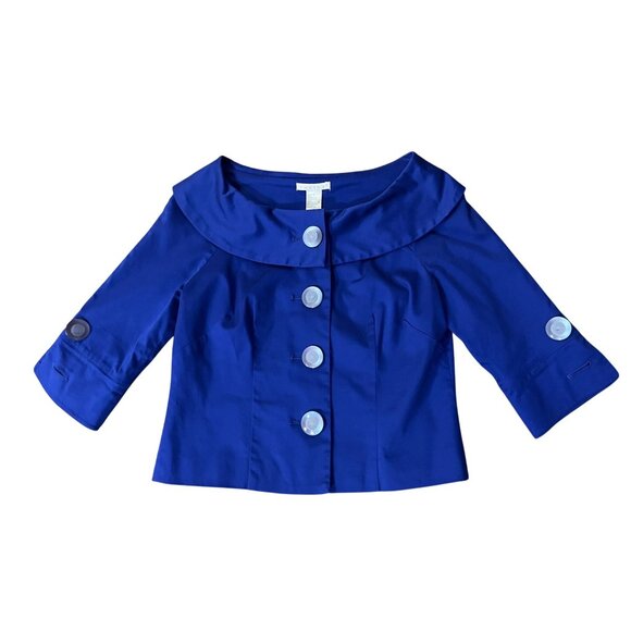 Tweeds Jacket Womens S Blue Button Front 3/4 Sleeve Lined Cotton Blend Used - Picture 13 of 14
